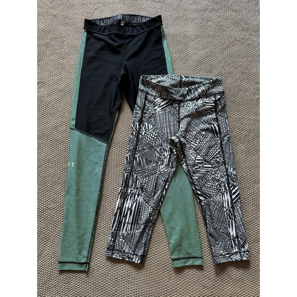 2 Set Of Under Armour Women's Heat Gear Crop Dri Fit Athletic Leggings Size S‎